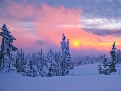 Beautiful sunset in the snow